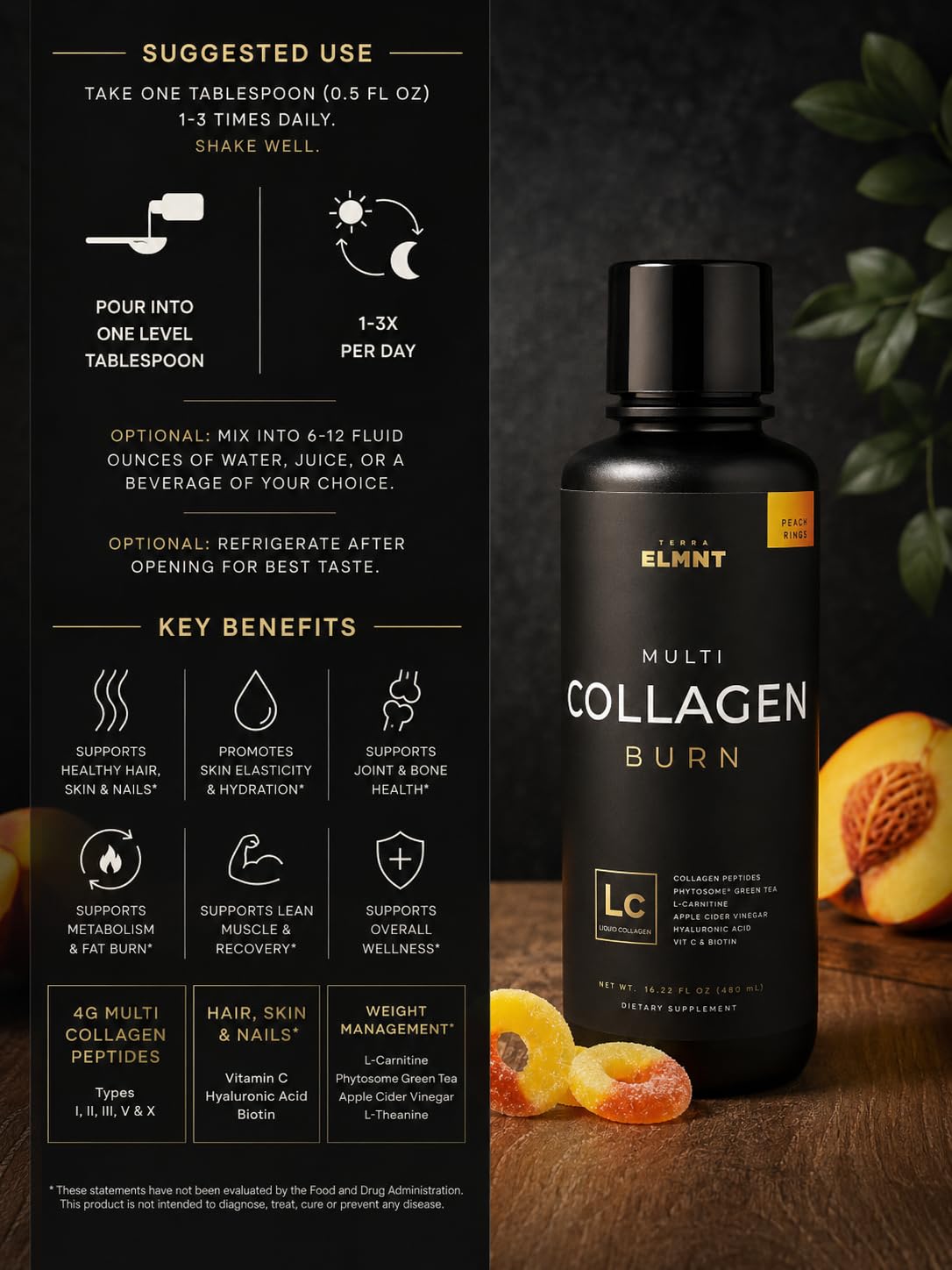 Premium Liquid Collagen for Women Weight Loss & Beauty w. Hyaluronic Acid, Biotin, L-Carnitine, ACV