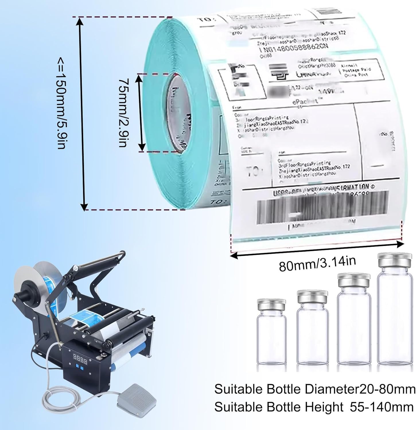 Étiqueteuse semi-automatique de bouteilles rondes avec pédale, applicateur d'étiquettes autocollantes de 20 à 40 pièces/min pour bouteilles de 15 à 100 mm de diamètre