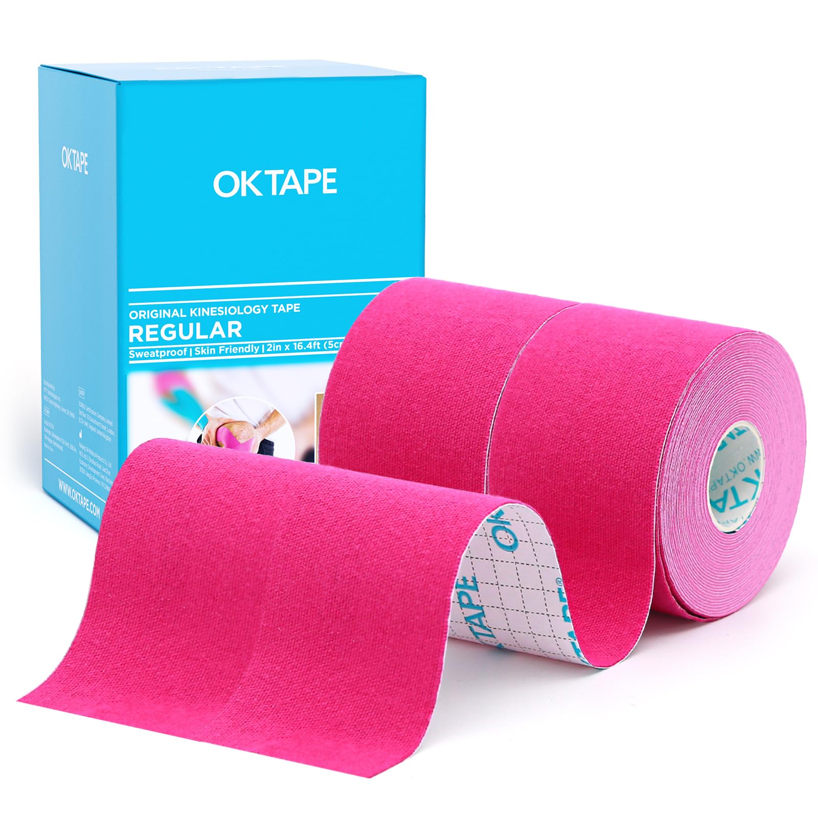OK TAPE Regular Original Cotton Kinesiology Tape (2 Pack), Elastic Water Resistant Therapeutic Athletic Tape, Latex Free, Injury Recovery, Uncut K