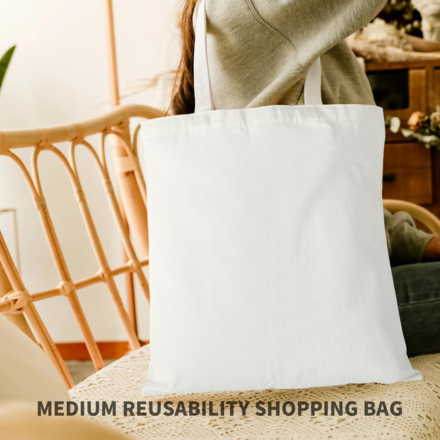 60 Pack Sublimation Tote Bags Blank Canvas Tote Bags Reusable Polyester Grocery Bags for Heat Transfer Vinyl DIY Crafting White, 14x16 Inch - Image 6