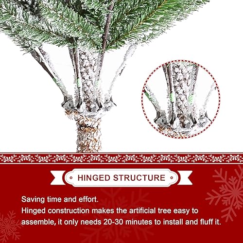 Miniatura 8 de Glitzhome Árbol de Navidad artificial de abeto nevado preiluminado de 7.5 pies, árbol de Navidad grande con 400 luces blancas cálidas para
