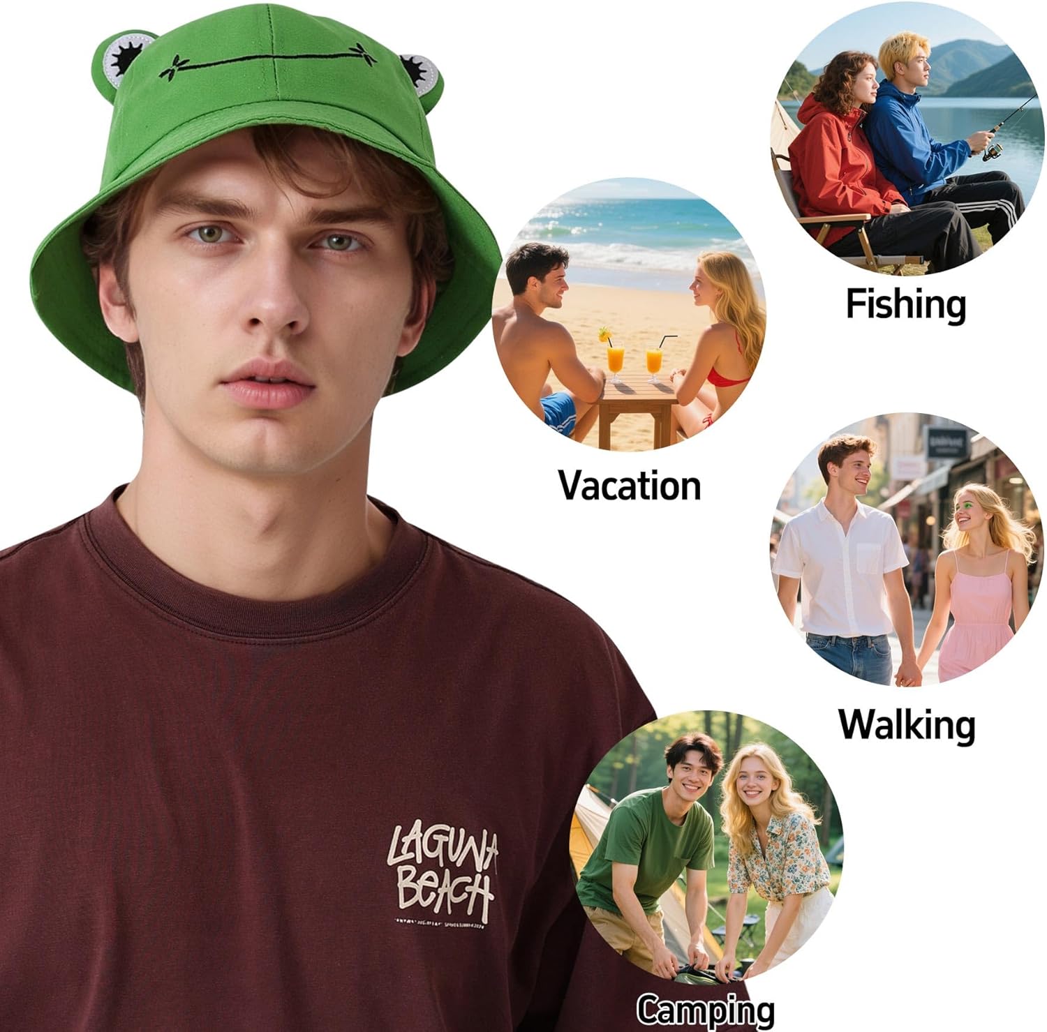 Sun Bucket Hats for Women & Men Beach Hat UV Protection Adjustable Summer Packable Cotton Frog Funny Fisfing Travel Cap - Image 2