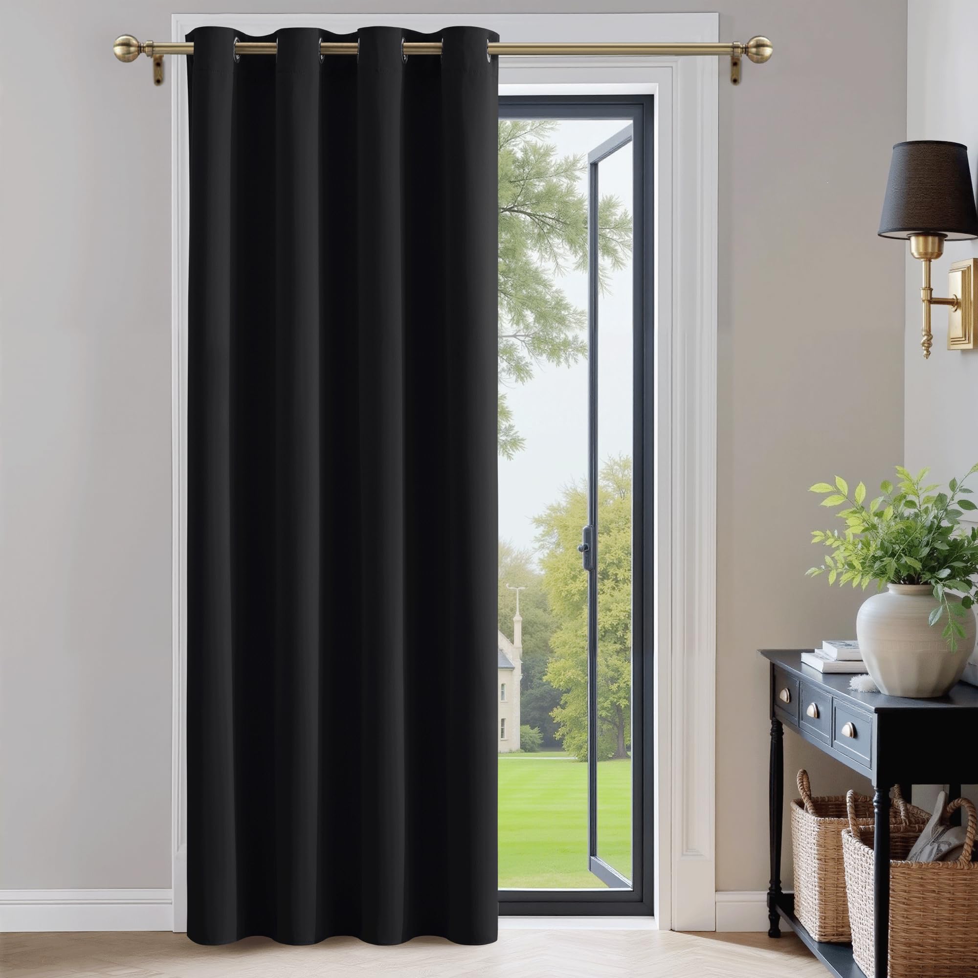 PONY DANCE Gardine Schwarz Türvorhang 1 Stück H 220 x B 140 cm Verdunkelungsvorhang mit Ösen Wohnzimmer Vorhang Verdunkelung Thermovorhang Hitzeschutz Haustür