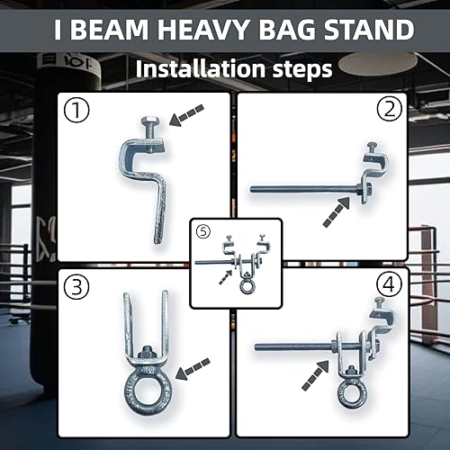 Miniatura 4 de Soporte para bolsa pesada I-Beam Soporte de boxeo resistente fácil de instalar, abrazaderas de acero para bolsas pesadas, abrazaderas de acero para