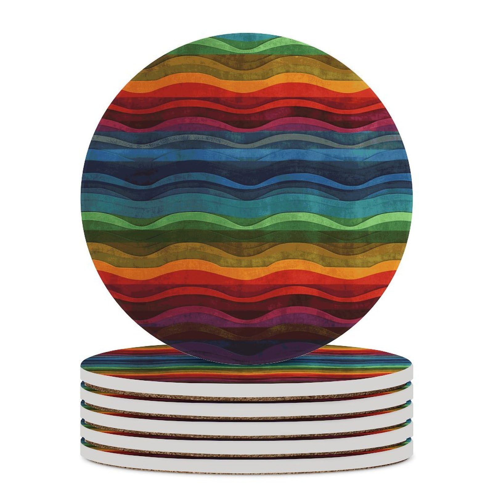 Rainbow Coaster with Cork Base Drink Coasters for Coffee Table Decor Modern Cup Coasters with Non-Slip & Heat-Resistant Cute Ceramic Table Coaster for Home Dining