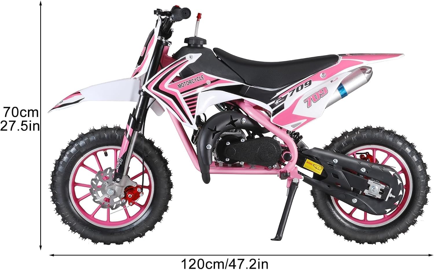 New 50cc Kids Dirt Bike 2 Stroke, Gas Powered Dirt Bike, Speeds up to 40MPH, Mini Kids Dirtbike, Gasoline Motorcycle with Front Rear Disc Brakes, Ideal for Children Pink