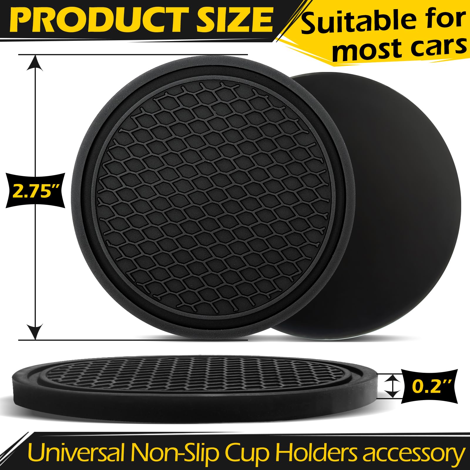 BYDOLL Car Cup Holder Coasters Non-Slip 6PCS 2.75 inch Universal Car Interior Accessories for Women Man,Coasters for Cup Holders Insert Black Waterproof Decor for Women