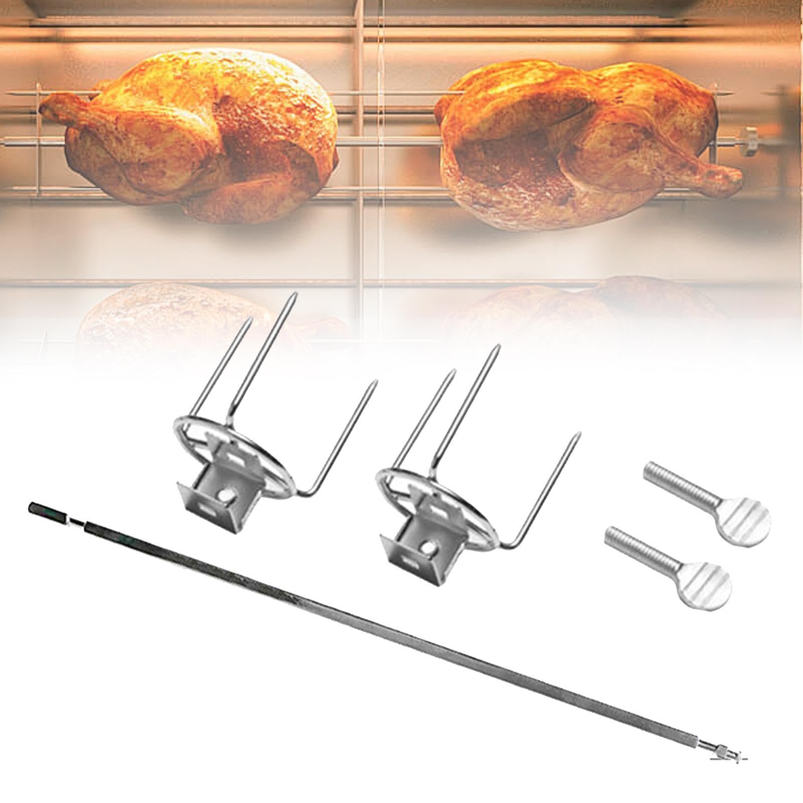 Drehbarer Hähnchenspieß mit Gabel, Grillrost, Hähnchenspieße, Kochwerkzeug, Drehspieß Set für Grill Und Terrasse, 34 cm
