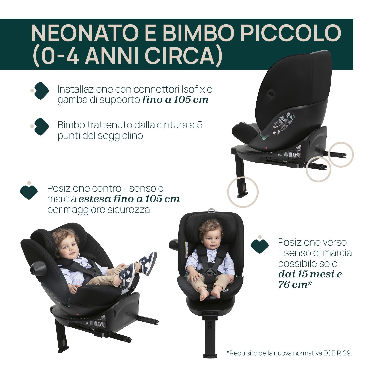 Chicco Everone I-Size, Seggiolino Auto con Sistema Twist-Recline con 3 Posizioni, Omologato ECE R129/03, Girevole A 360° E Reclinabile, Gruppo 0+/1/2/3 Da 0 A 12 Anni