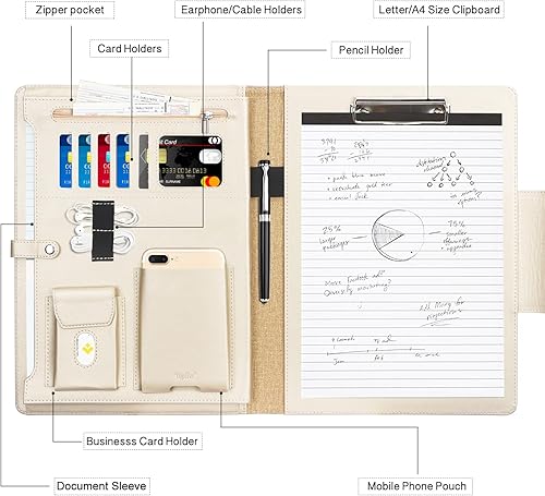 Miniatura 3 de Toplive- Cartera portadocumentos, carpeta para conferencias, organizador de documentos empresariales ejecutivo con tamaño carta/ tamaño A4,
