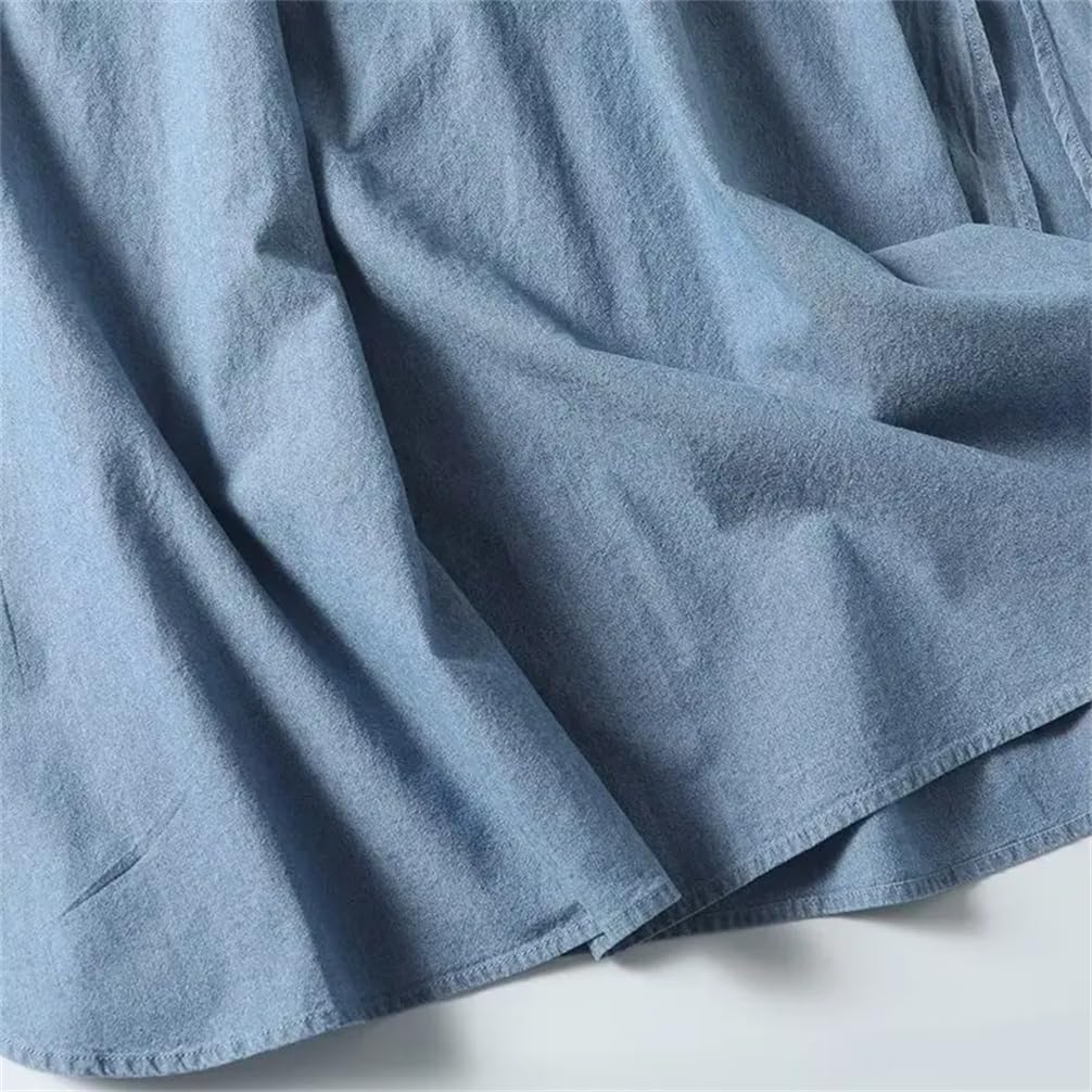 Jupe trapèze en jean pour femme, taille élastique, poche décorative, ourlet fendu, jupe décontractée