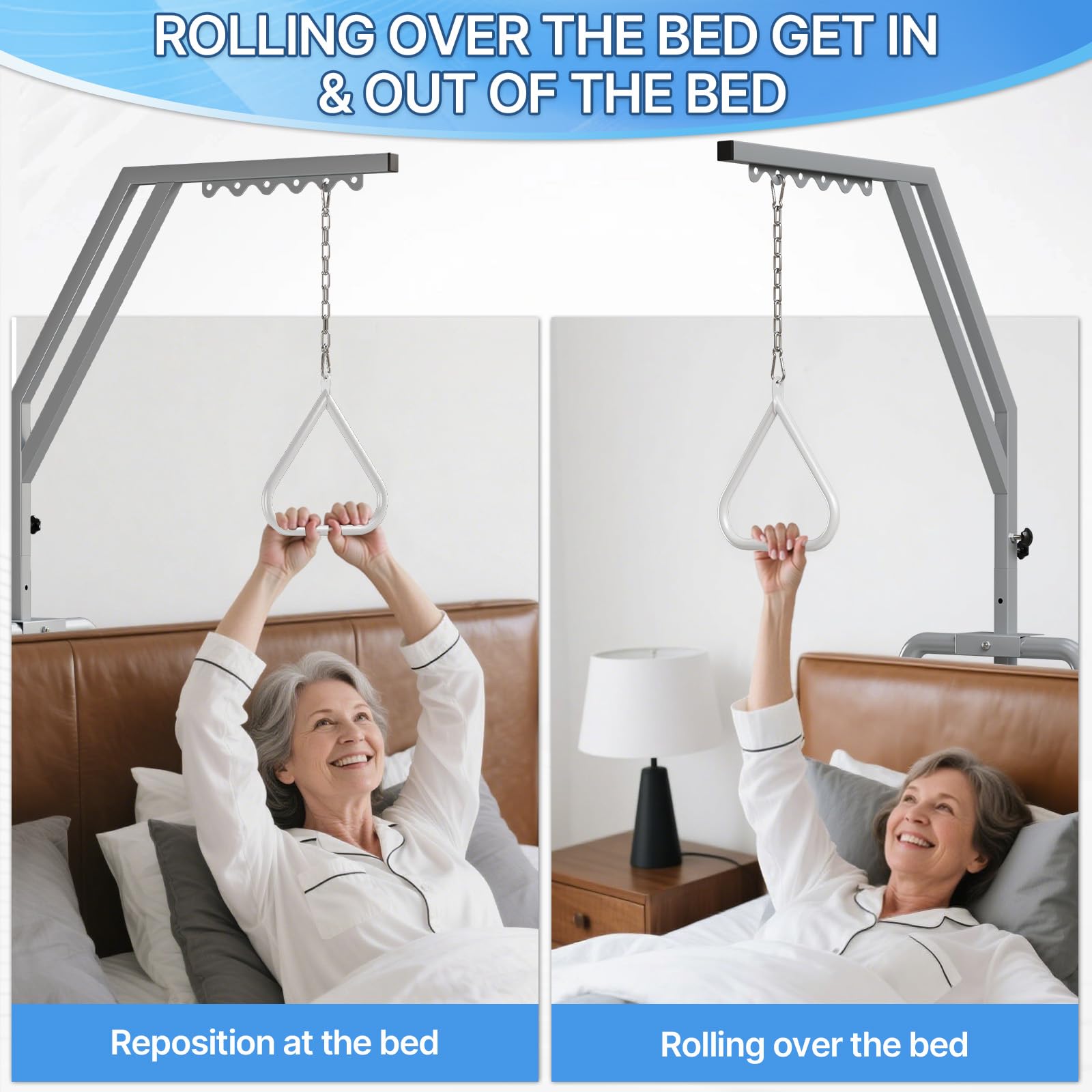 Barra trapezio per mobilità del letto con palo di assistenza regolabile - 165,1-188 cm, capacità 300 libbre, maniglia autoportante per anziani, uso domestico e ospedaliero