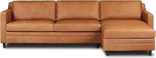 Poly & BARK Harper Right-Facing Leather Sleeper Sectional Sofa Cognac Ta...