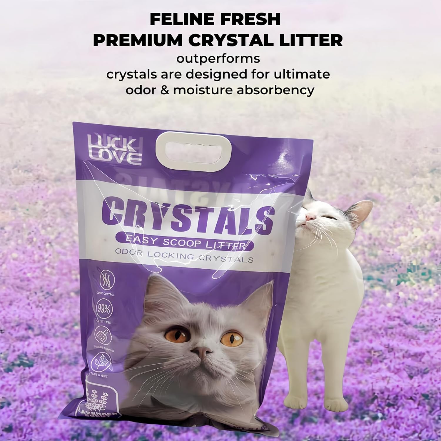Lavender Scented Crystal Cat Litter for Odor Control, 99% Dust-Free Non-Clumping Formula with 7-Day Freshness, Low Tracking Silica Gel, 8lb