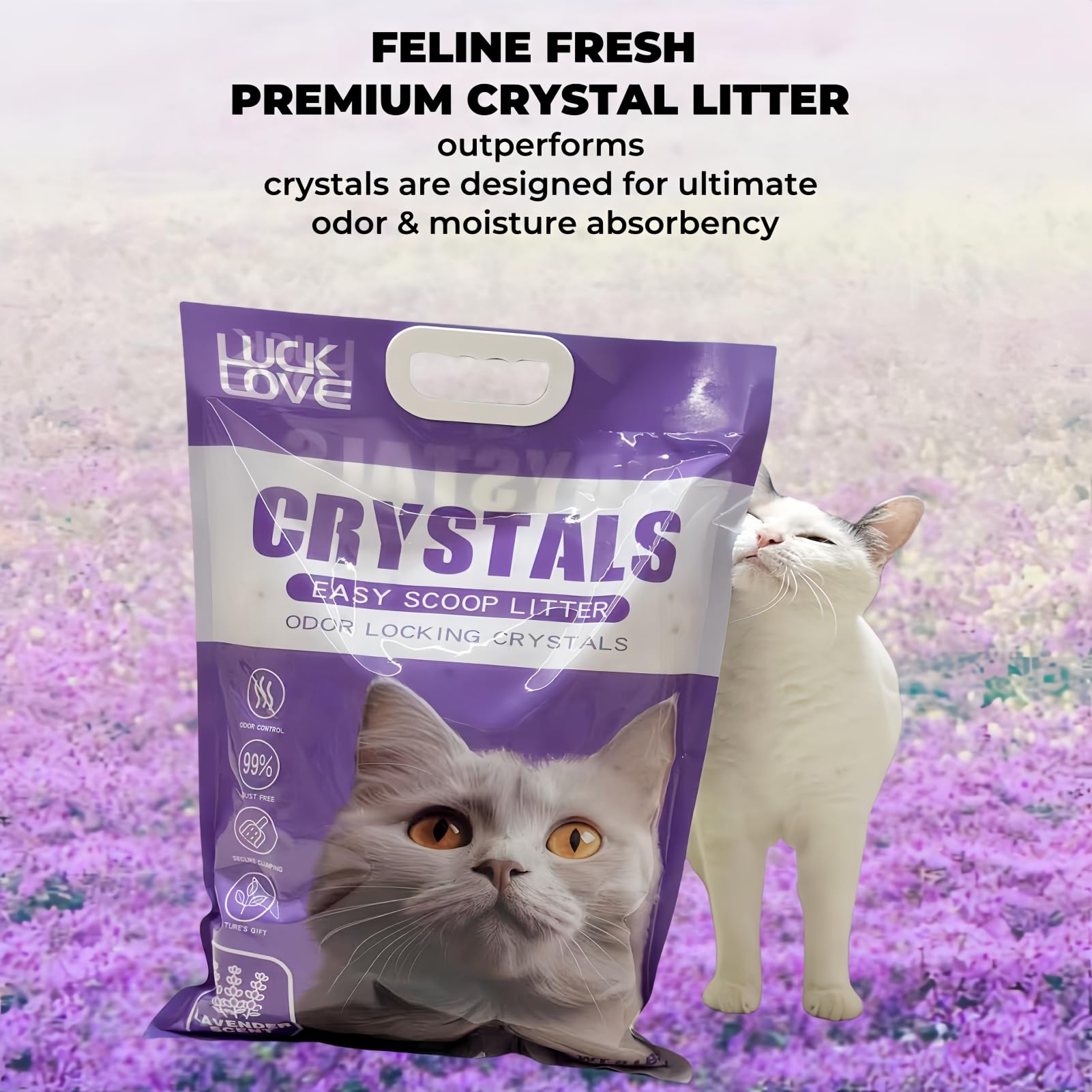 Arena cristalina para gatos, azul sin perfume/aroma a lavanda, 8 libras, 99.9% libre de polvo, no se apelmaza, control de olores, patas suaves, súper absorbente (lavanda)
