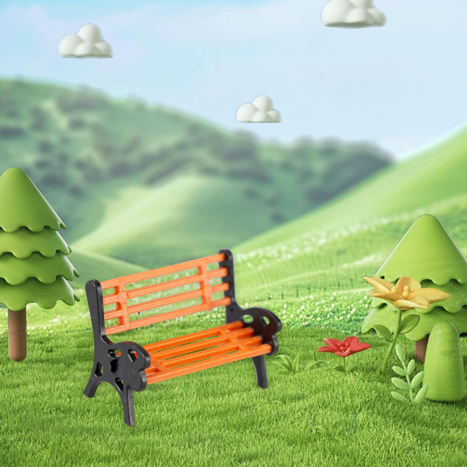 siktorrwd 8 PCS Park Street Bench Set Model Scene Decoration Scene Accessories for Train Station Platform Miniature Garden Decorations,Cute Miniature Architectural Models - Image 4