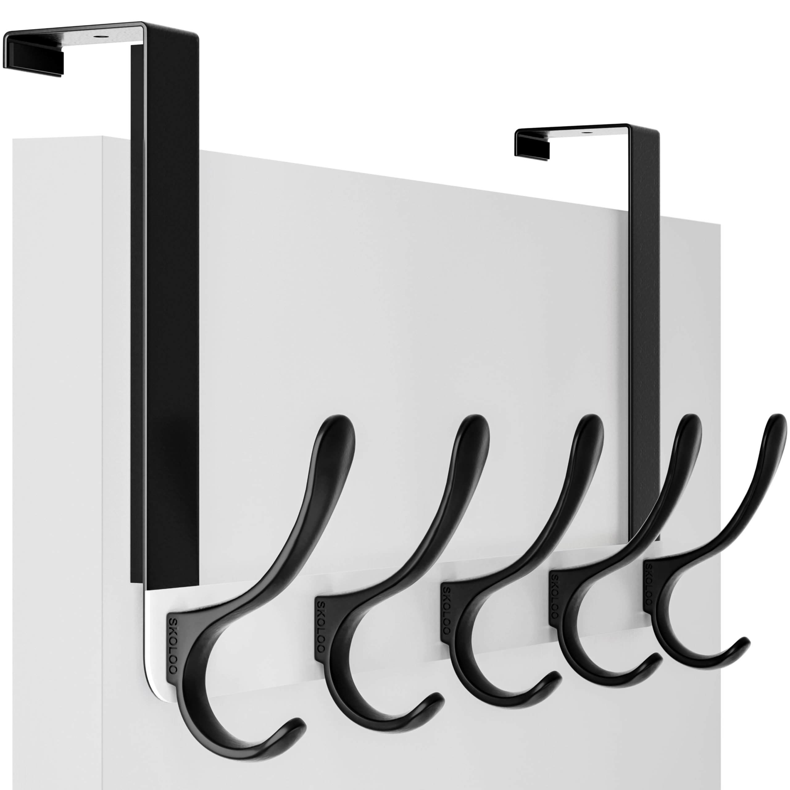Skoloo White&Black Over The Door Hook, Coat Hooks For Hanging Clothes, Towels, Coats, Hats, Over The Door Towel Hooks, Black On White, Assembly Required