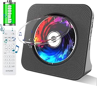Portable CD Player with Bluetooth, 4000mAh Rechargeable Desktop CD Music Player for Home with Built-in Double HiFi Sound Speakers, Battery LED Screen CD Player Support AUX&USB Headphone Jack FM Radio