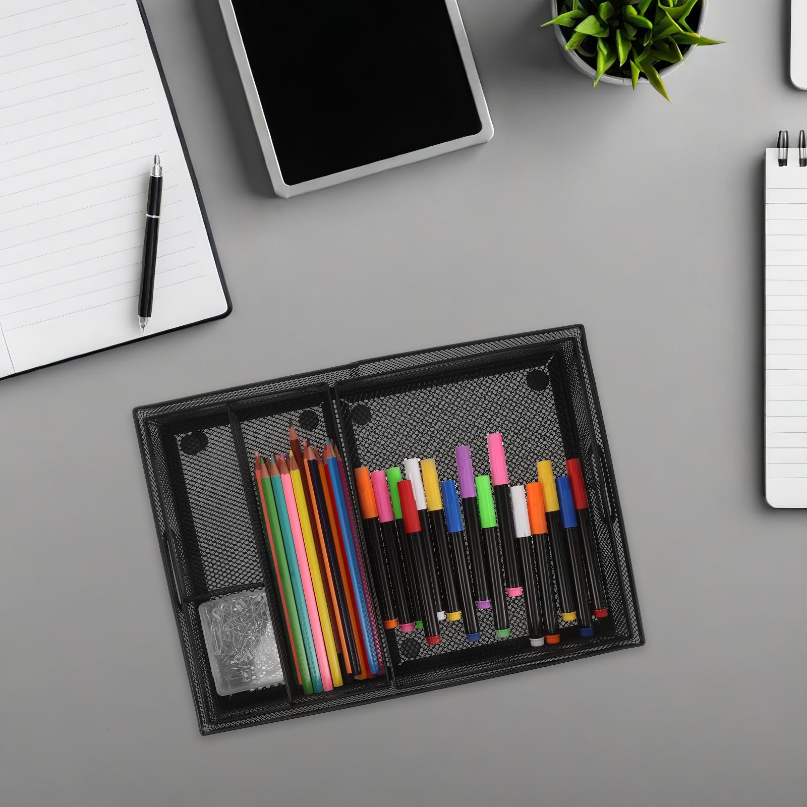 SHINEOFI 3 Pezzi Organizer da Scrivania in Rete per Ufficio Cassetto Divisorio Multifunzione Porta Documenti e Accessori per Cancelleria e Cosmetici