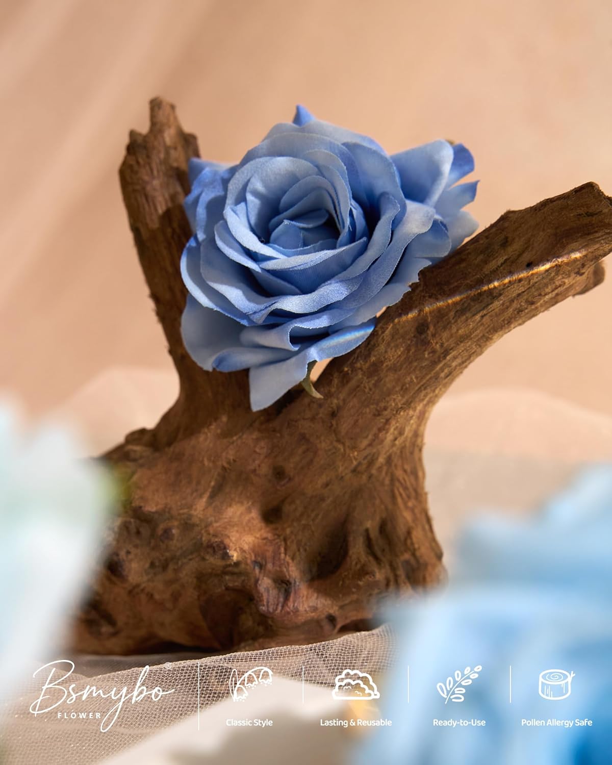Artificial Flowers Combo Baby Blue Flowers Mix Roses Peonies Hydrangea Orchids Poppy Daisy with Floral Stems for Wedding Bridal Bouquets Baby Shower Floral Arrangement Table Centerpieces Home Decor