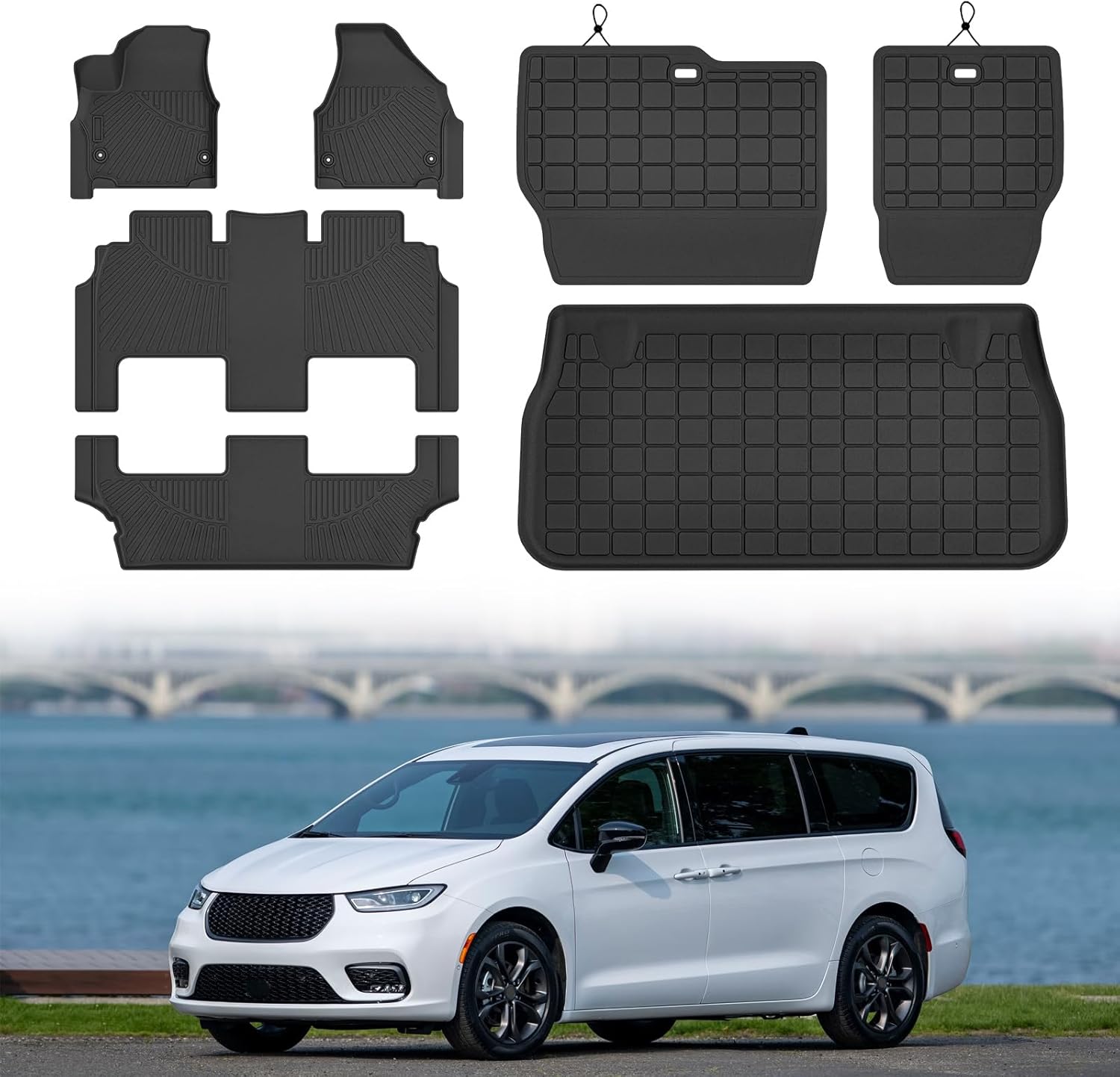 Mixsuper Pacifica Floor mats-Floor Mat & Cargo Liner Chrysler Pacifica Hybrid 2017-2026,All Weather TPE Rubber Floor Liners Protection for Pacifica Accessories,Full Set Anti-Slip Car Mats,Black