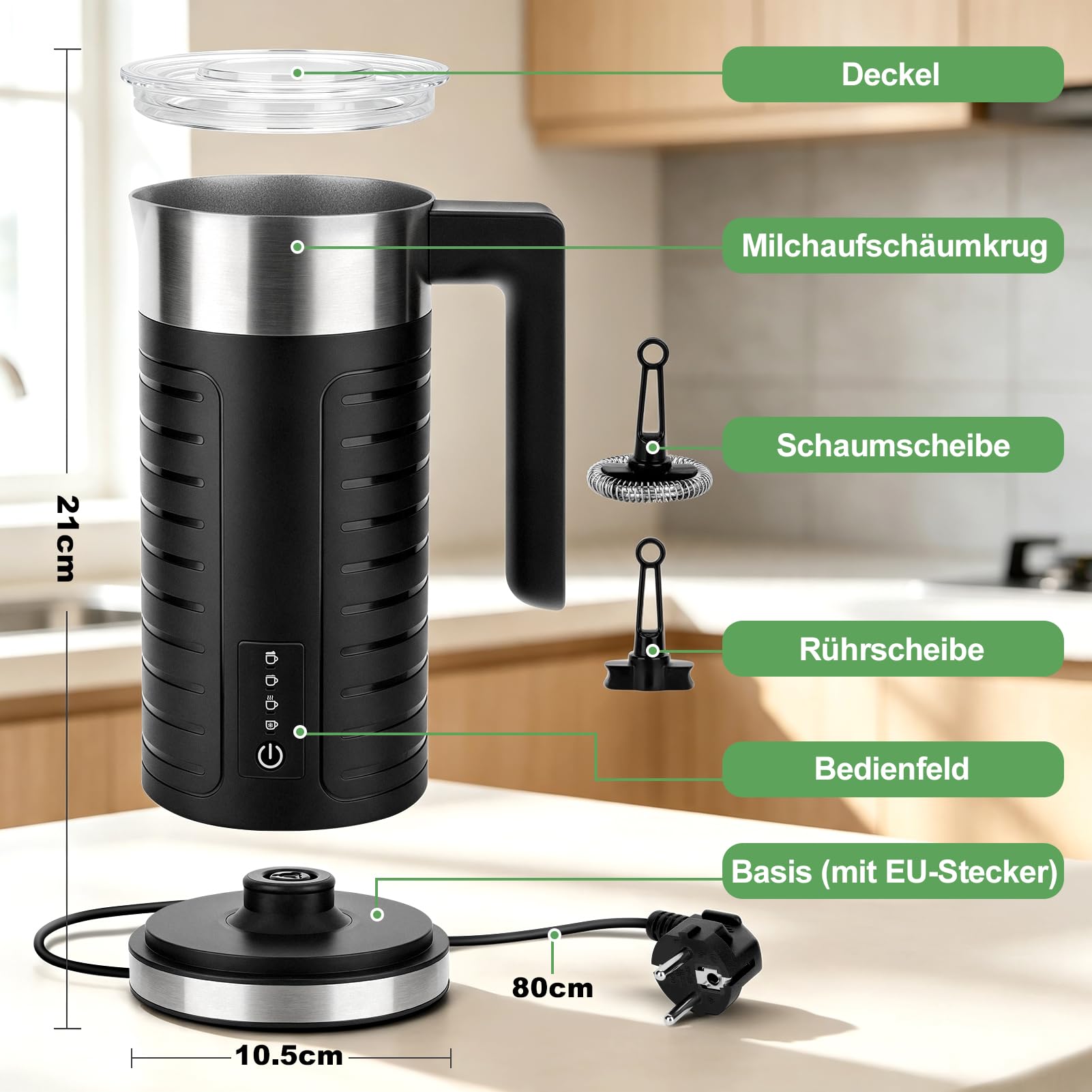Milchaufschäumer Elektrisch Spülmaschinenfest, Leise, 75-240 ml