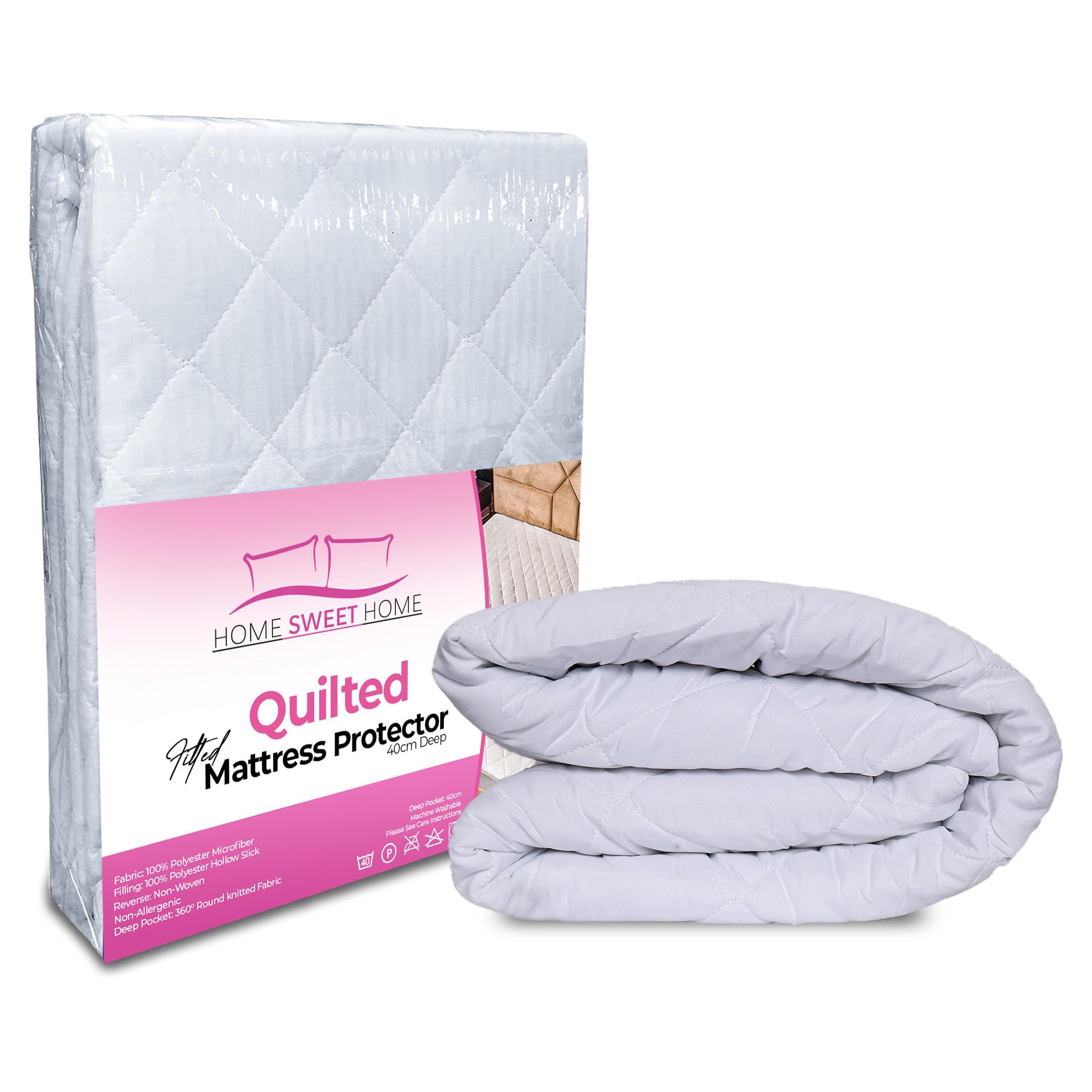 16Inch Deep Quilted Mattress Protector Microfibre Soft Touch Fitted Sheet from B&Q