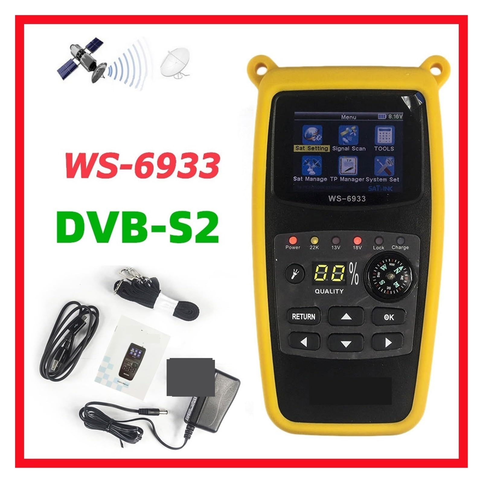 Satellite Finder WS-6933 Digital Satfinder DVB-S2 Display LCD da 2,1 pollici FTA C&KU Band WS 6933 WS6933 Sat Meter Decodificatore del ricevitore