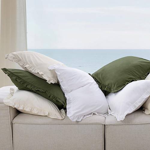 Miniatura 6 de PHF Fundas de almohada 100% algodón lavado con volantes, tamaño estándar, paquete de 2 fundas de almohada de 20 x 26 pulgadas, sin relleno, fundas