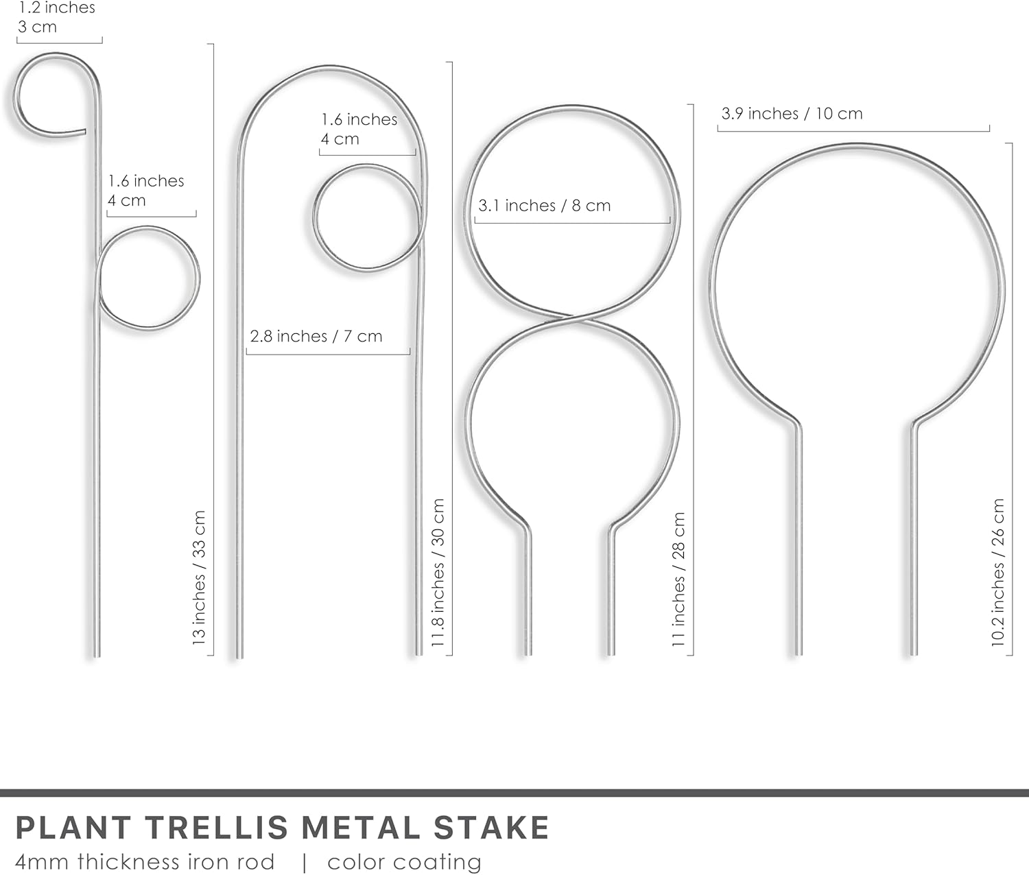 Small Metal Trellis for Indoor Plants Metal Plant Stake for Climbing House Plants Plant Support for Potted Plants Orchids, Monstera, Pothos, Ivy, Hoya, Philodendron Set of 4 (Simply Silver)