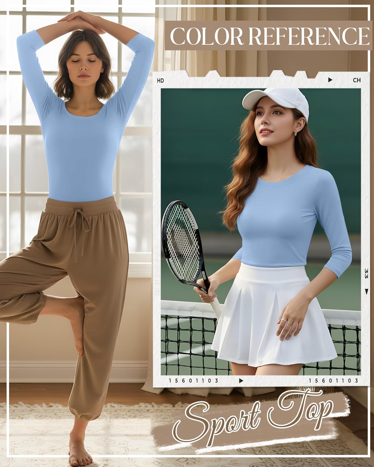 Neer Women's Workout Tops 3/4 Sleeve Compression Shirt Athletic Gym T-Shirt Yoga Running Fitted Crew Neck Basic Tee - Image 3