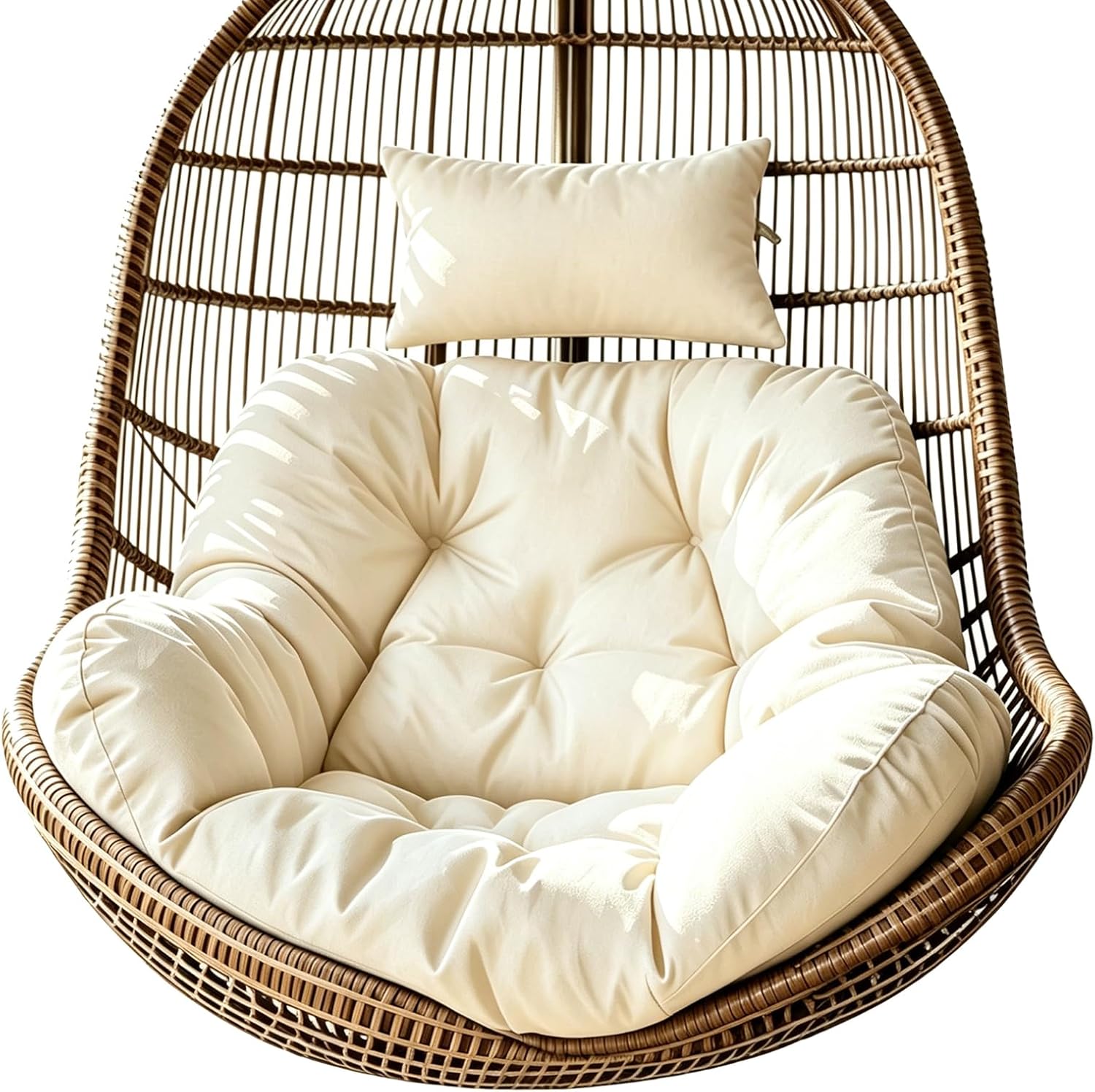 Egg Chair Cushion Replacement, Outdoor Hanging Egg Chair Cushion Waterproof with Headrest Pillow for Patio Furniture U-Shaped Swing Cushion for Eggs Chairs with Ties, Cream