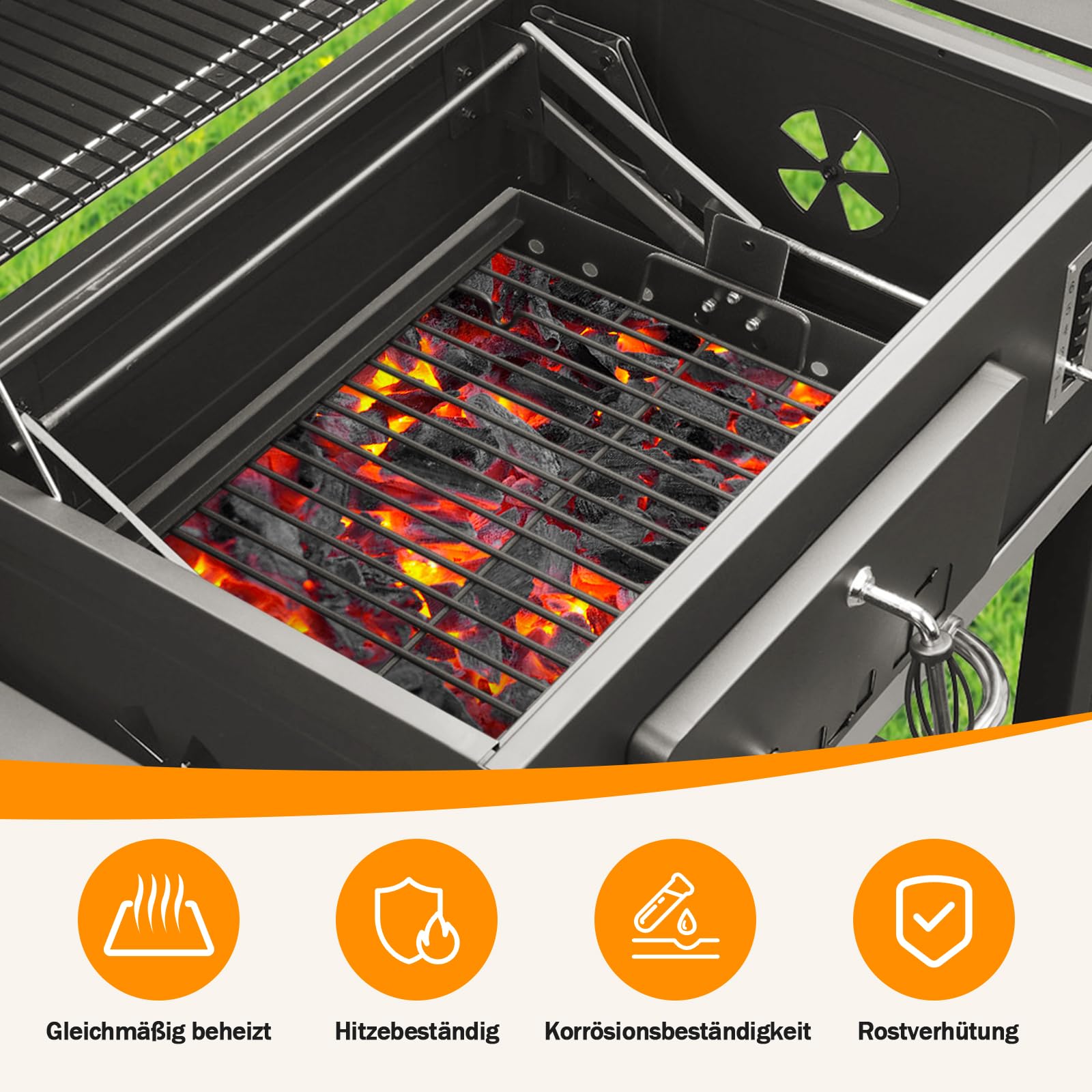 MGiessca 38-71 cm Bandeja de carbón vegetal ajustable para Tepro Toronto, Taino Hero XL, parrilla de carbón vegetal Activa Angular, piezas de repuesto universales para parrilla de carbón vegetal EL