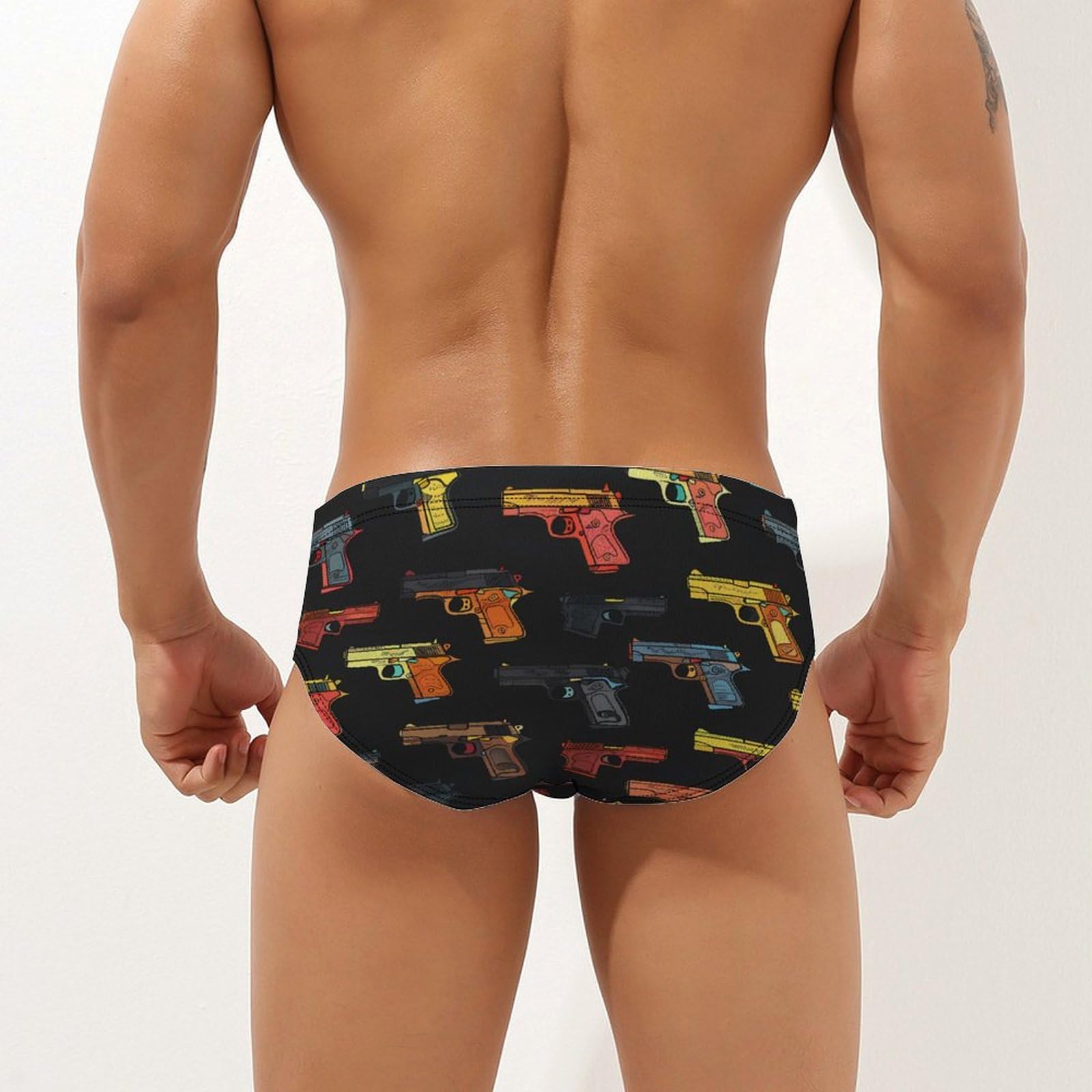 Hand Gun Mens Swim Briefs Bikini Swimwear Print Beach Shorts Sexy Swimsuit S