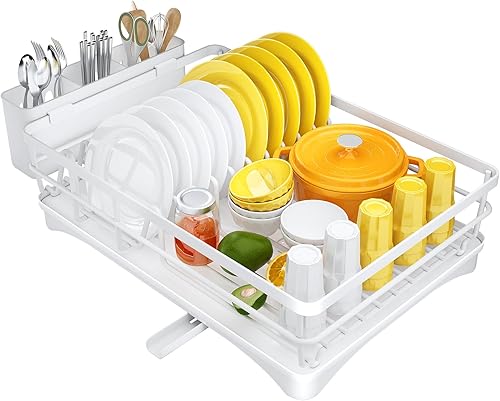 Miniatura 7 de Escurridor de platos para encimera de cocina, escurridor grande con escurridor, escurridor de platos inoxidable con soporte para utensilios para