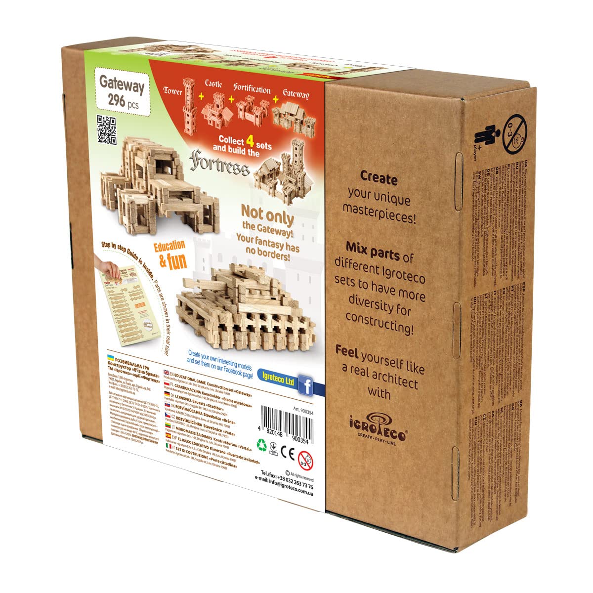 Set Costruzioni in Legno Forteca – Porta 296 Pezzi | Gioco Educativo Fantasy per Bambini | Sviluppo Creatività, Logica e Motricità Fine | Materiale Naturale Ecologico