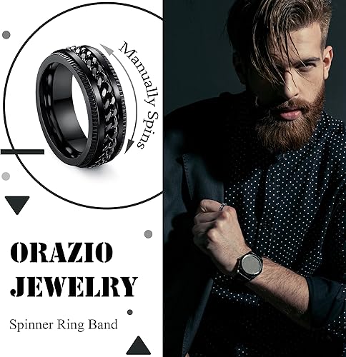 Miniatura 2 de ORAZIO Stainless Steel Fidget Ring Black Spinner Ring For Men Women Anxiety Stress Relieving Spinning Ring Cool Male Spin Ring Men Wedding