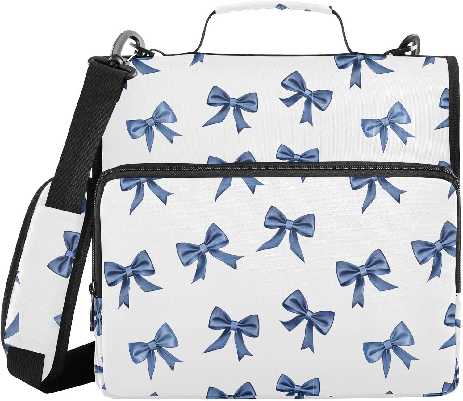 Aslsiy Zipper Binder for Girls Boys Blue Bow Bows (3) 1.5 inch 3-Ring Binder Organizer with Shoulder Strap for School Office Supplies