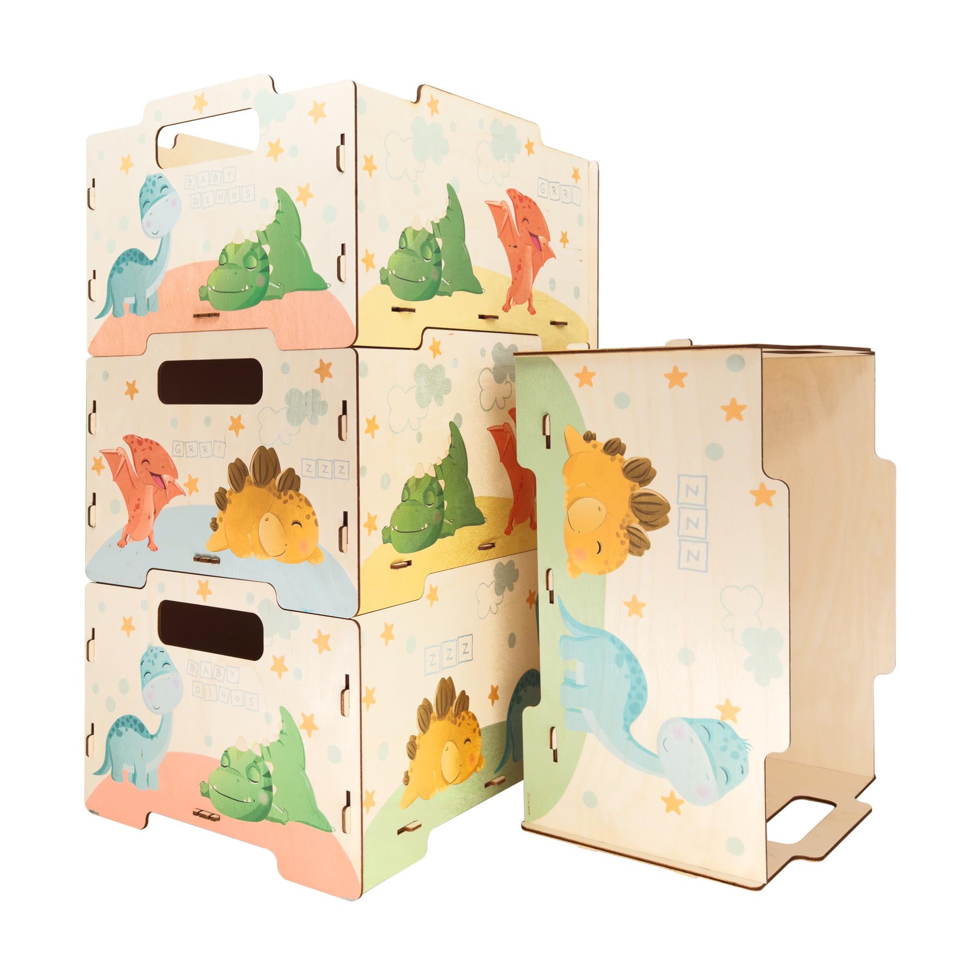 DALBER Caja Almacenaje Madera Infantil, Pack 2 Cajas Organizadoras Juguetes, Apilables con Asas y Reversibles, Almacenamiento Habitación Niños, Baby Dinos, Dinosaurios, Animales | Apilables con asas. Diseño reversible ideal para guardar juguetes, decorar