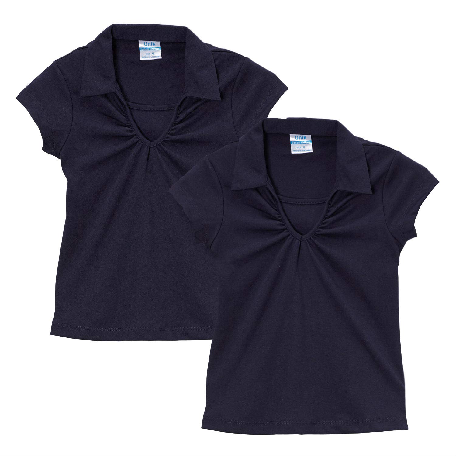 unik Girl's Uniform V-Neck Collar Shirt Short Sleeve Great for School Burgundy Navy White Sky Blue Green Purple Yellow Red