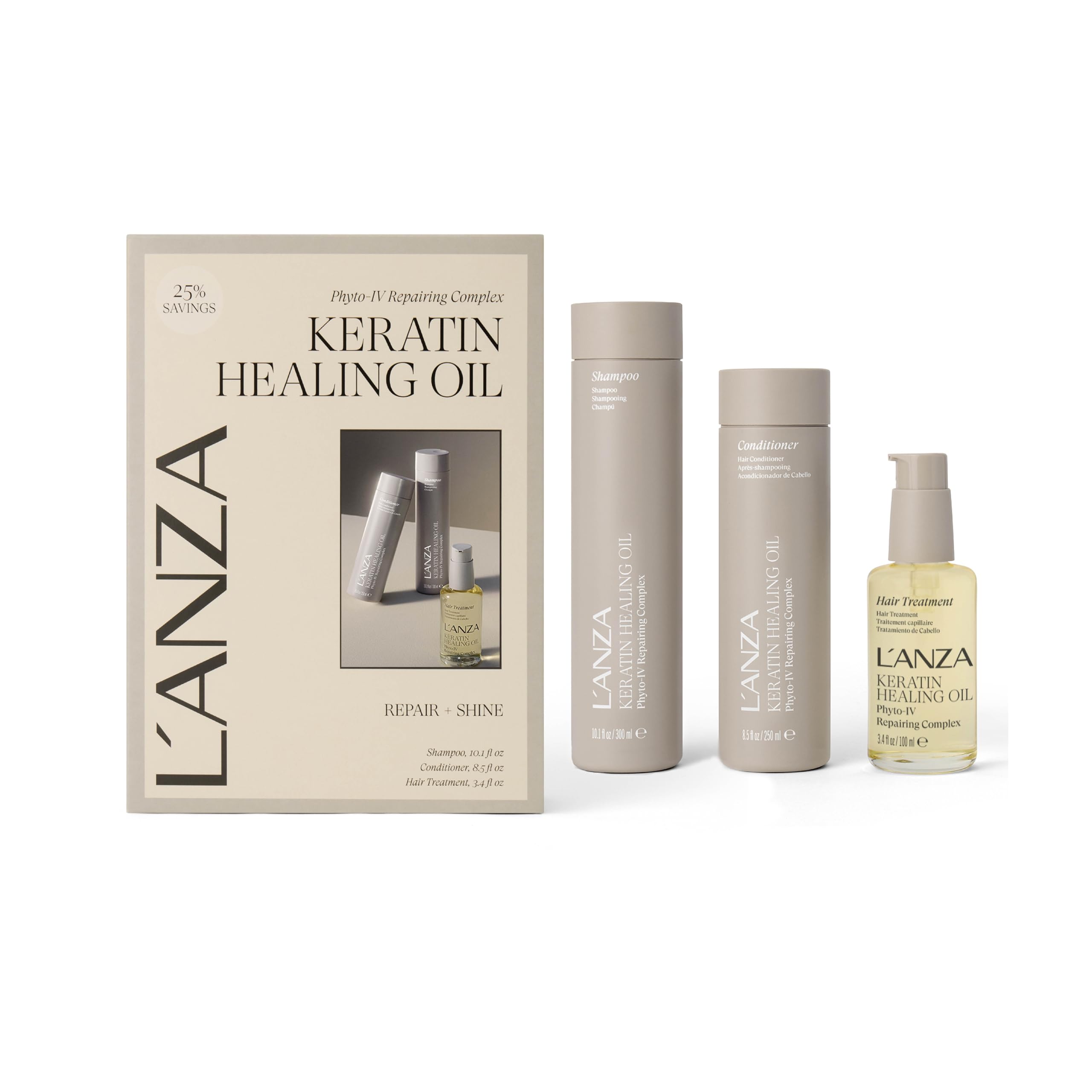 L'ANZA Keratin Healing Oil Hair Kit - Shampoo, Conditioner & Hair Oil | Hair Repair Kit, Keratin Hair Treatment, Shampoo and Conditioner, Repairs Damage, Smooths Split Ends, Anti-Frizz, Silky Shine