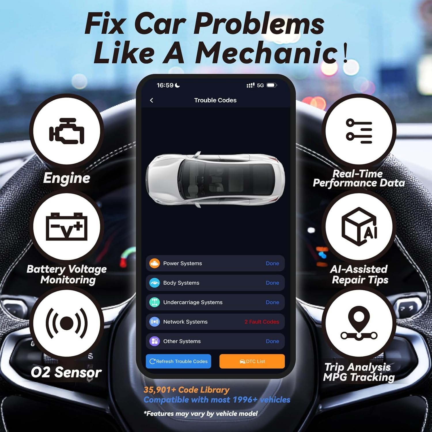 OBD2 Scanner Bluetooth Diagnostic Tool with Compatible for iOS & Android, OBD II Scanner Car Code Reader for Vehicles - No Subscription Fee - Fit for All OBDII Protocol Cars 1996+ - Image 4