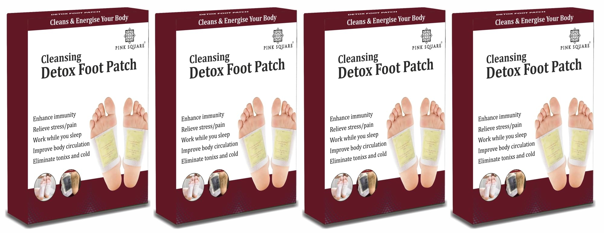 Pink Square Natural Cleaning Detox Foot Patches, Pain Free Foot Pads for Stress Relief Sleep, Remove Toxins Cleansing Detox Foot Patches Kit for Release Body 10 Patches Pack of 4-image-20