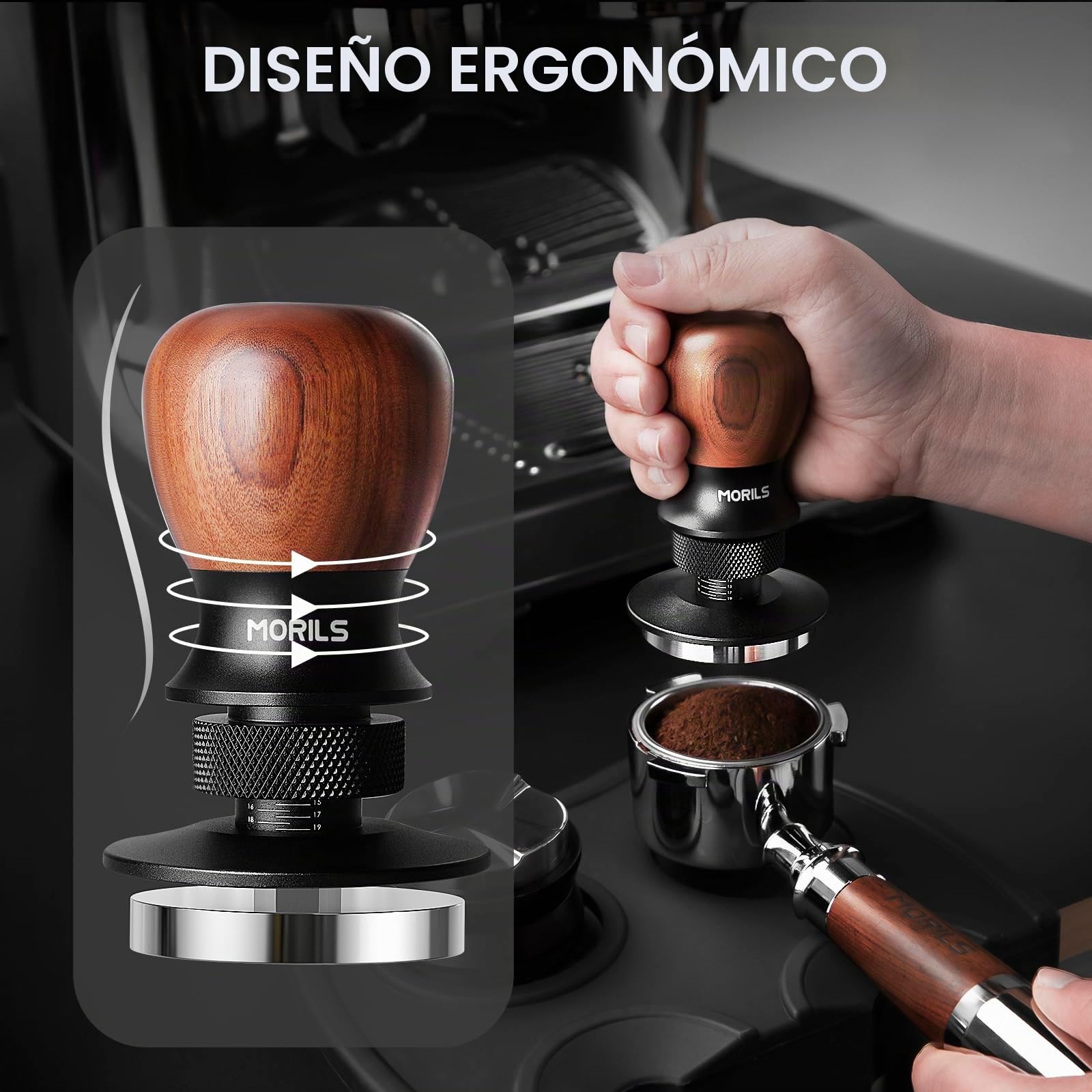 Espresso Tamper 53.3mm, Coffee Tamper with Spring Loaded Tamper, Adjustable Depth, Stainless Steel Base Espresso Coffee Tamper Fits for All 51mm 52mm Espresso Machine.
