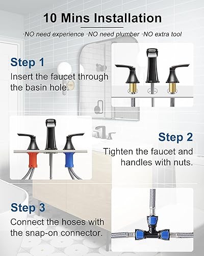 Miniatura 5 de Grifo de cascada de latón, grifo de fregadero de baño de bronce aceitado, grifo de baño generalizado de 5 a 16 pulgadas, grifos de baño de 2 manijas