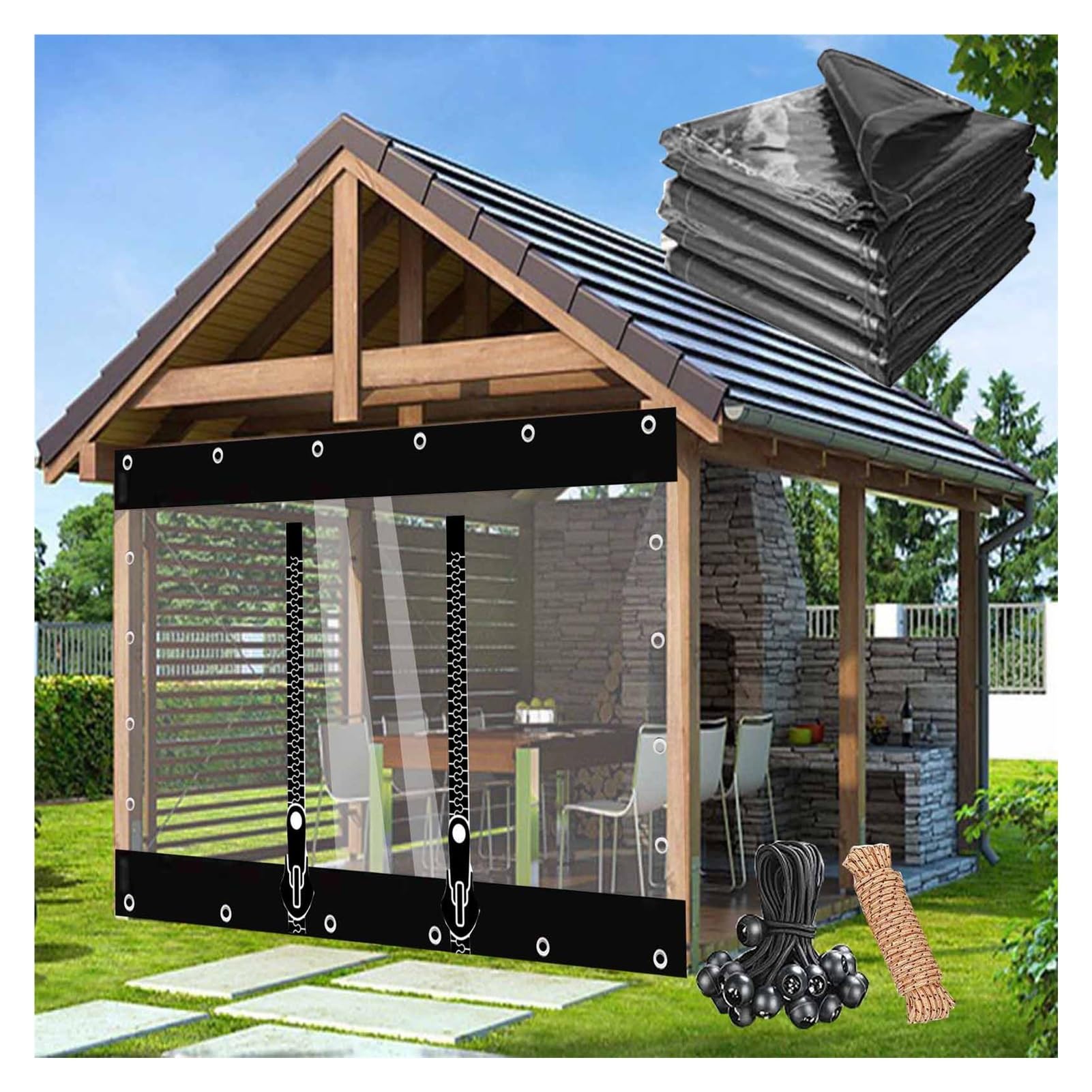 VXHCS Telone in PVC Trasparente, Tende in Tela Cerata con Porta Cerniera, Telone in Plastica Vinilica da 0,3mm, Pannelli Laterali Impermeabili per Gazebo Esterno(2.4x3m/7.9x9.8ft)