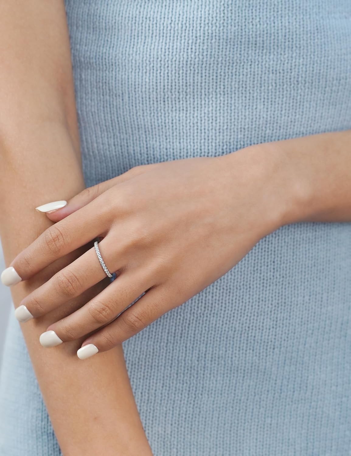 IMOLOVE Lab Grown Diamond Wedding Bands, 0.3-0.42 Carat, Eternity Rings in 18K White Gold & Sterling Silver Size 4-11 - Image 6