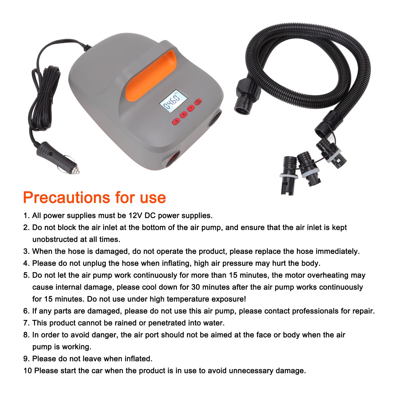 Pompa ad aria ad alta pressione, 20 PSI, gonfiatore elettrico per paddleboard e gommoni, 140 W, 12 V DC, pompa portatile