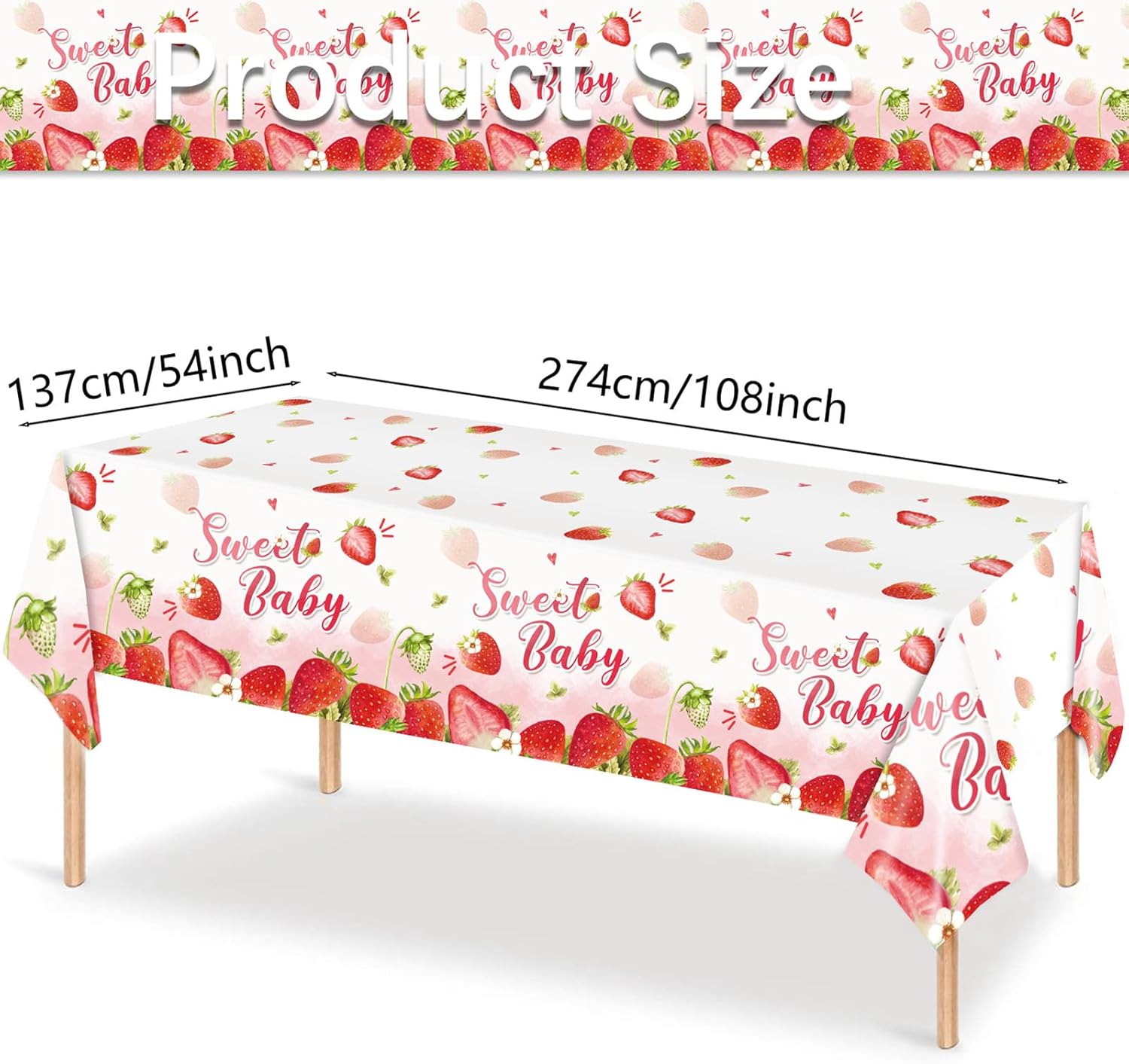 MaitianGuyou 3Pcs Strawberry Party Tablecloth, Strawberry Theme Birthday & Baby Shower Decorations, Plastic Tablecovers, Berry First Birthday Decoration, 54 x108 Inch