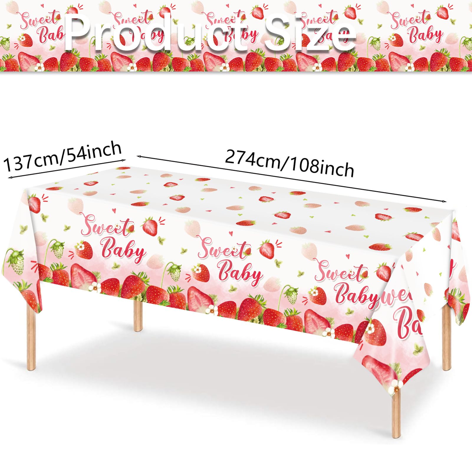 MaitianGuyou 3Pcs Strawberry Party Tablecloth, Strawberry Theme Birthday & Baby Shower Decorations, Plastic Tablecovers, Berry First Birthday Decoration, 54 x108 Inch